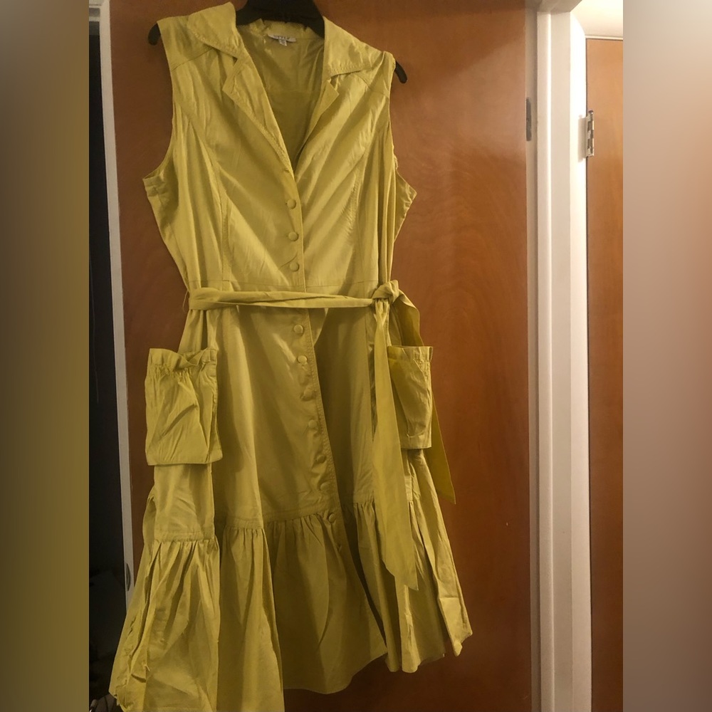 STYLE- RUFFLED BUTTON DRESS- LIME